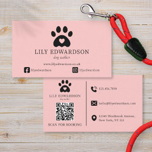 Carte De Visite Code QR Empreinte de Patte Garde de Chien Rose Gar