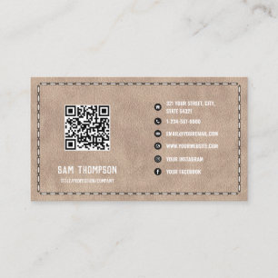 Carte De Visite Code QR en cuir beige
