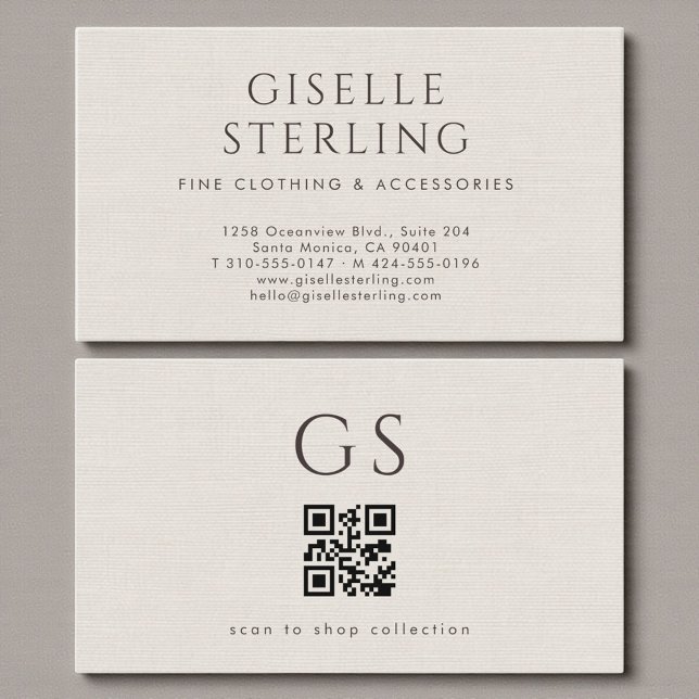 Carte De Visite Code QR en ivoire Linge Luxe Mode Boutique  (Créateur téléchargé)