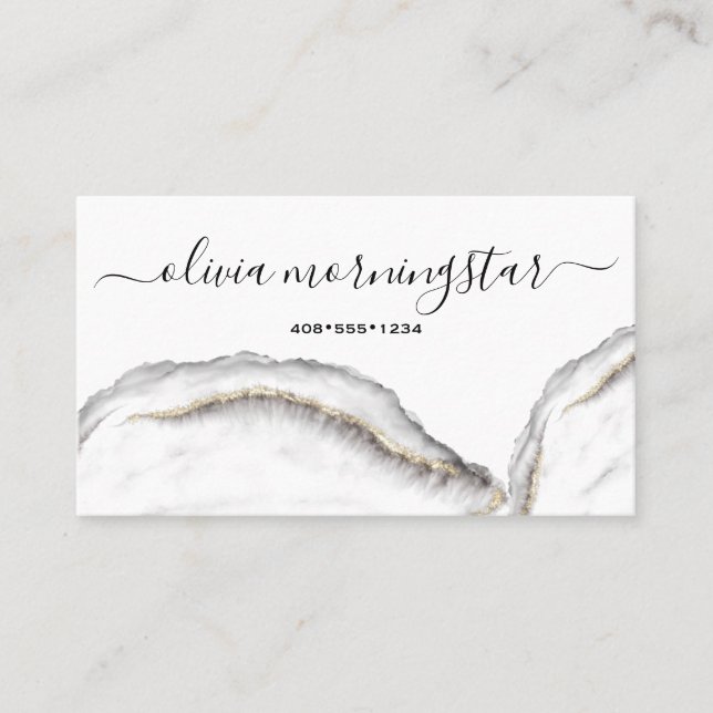 Carte De Visite Code QR en marbre noir et or (Devant)