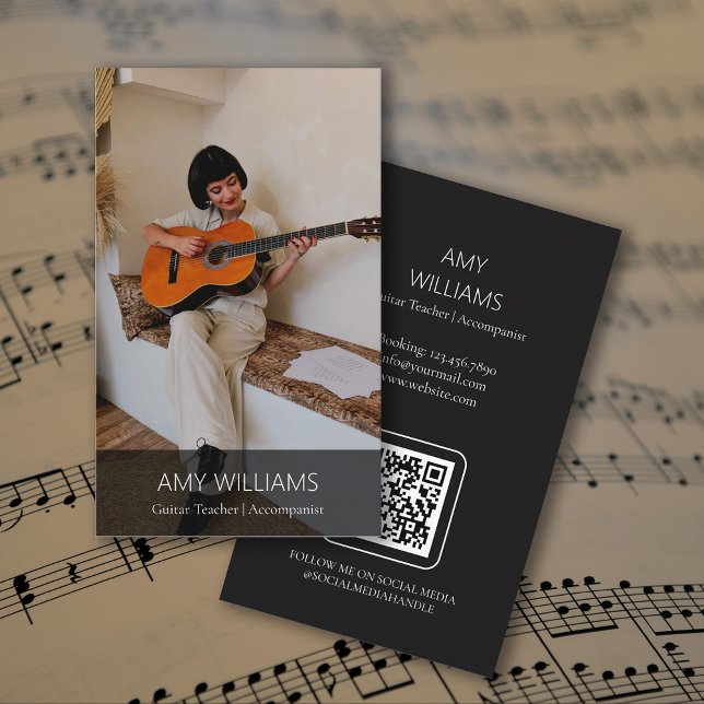 Carte De Visite Code QR Enseignant de Musique Chanteur Compositeur (Photo Music Teacher Singer Songwriter QR Code Business Card)