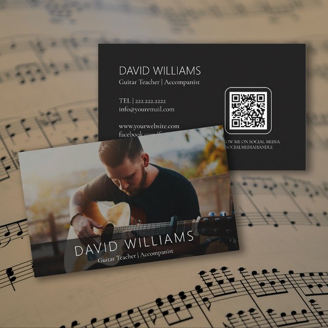Carte De Visite Code QR Enseignant de Musique Chanteur Compositeur (Photo Music Teacher Singer Songwriter QR Code Business Card)
