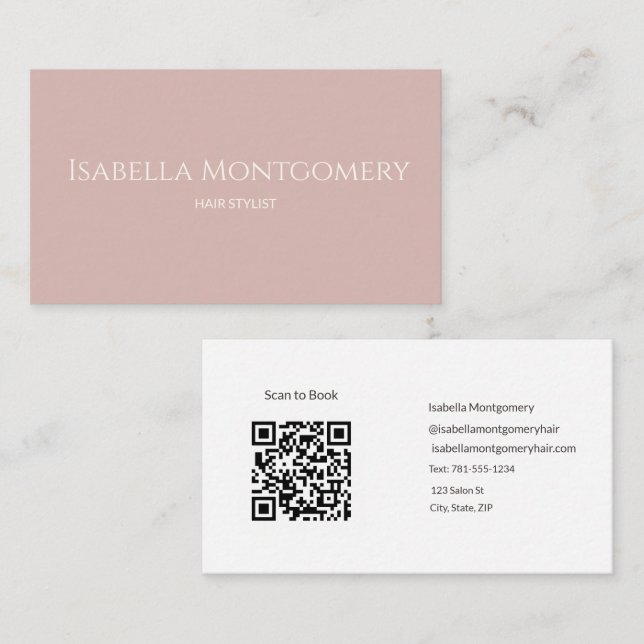 Carte De Visite Code QR Entreprise Coiffeur Rose Poudré (Devant / Derrière)