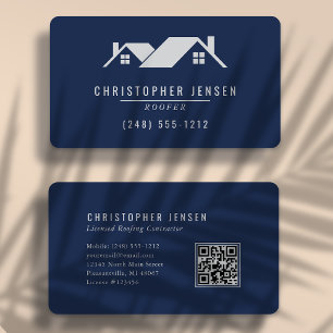 Carte De Visite Code QR Entreprise de Toiture Bleu Nuit Gris Arron