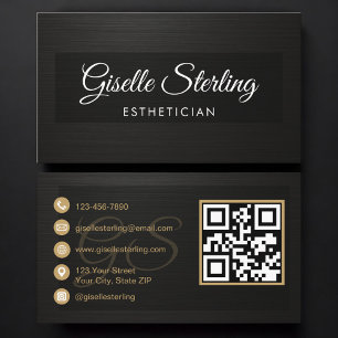 Carte De Visite Code QR Esthéticienne Métal Noir Luxe 