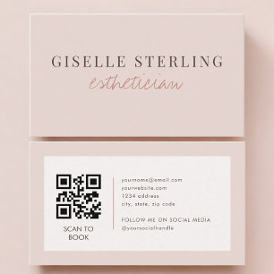 Carte De Visite Code QR Esthéticienne Rose Pâle 