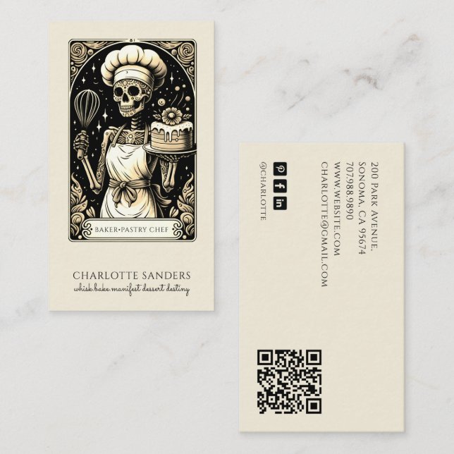 Carte De Visite Code QR esthétique tarot sépia squelette de boulan (Devant / Derrière)