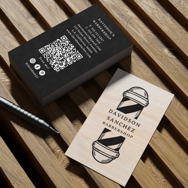 Carte De Visite Code QR et médias sociaux du salon de coiffure en  (Créateur téléchargé)