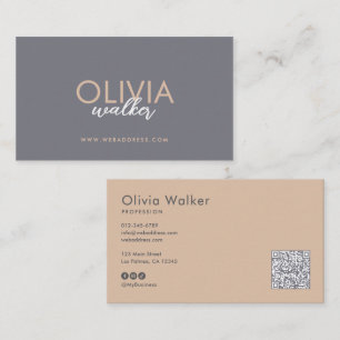 Carte De Visite Code QR et médias sociaux Elegant Script