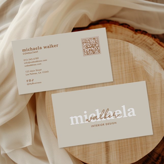 Carte De Visite Code QR et médias sociaux Elegant Script (Créateur téléchargé)