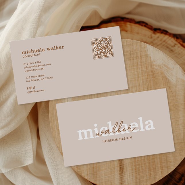 Carte De Visite Code QR et médias sociaux en écriture élégante (Créateur téléchargé)