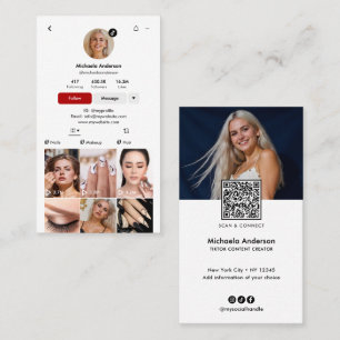 Carte De Visite Code QR et réseaux sociaux d'influenceur TikTok mo
