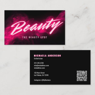 Carte De Visite Code QR et réseaux sociaux Pink Neon & Smoke Lash