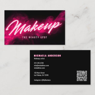 Carte De Visite Code QR et réseaux sociaux Pink Neon & Smoke Lash 