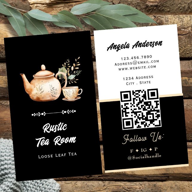 Carte De Visite Code QR et site Web du salon de thé (Créateur téléchargé)