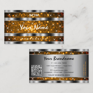 Carte De Visite Code QR Étoiles Paillettes Doré Orange Argent