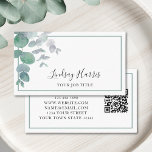 Carte De Visite Code QR Eucalyptus Greenery<br><div class="desc">Cette élégante Carte de visite est décorée de feuilles d'eucalyptus d'aquarelle dans des tons doux de vert. Facilement personnalisable avec votre nom, vos coordonnées, votre titre de poste et votre code QR. Utilisez l'outil de conception pour modifier la taille, le style ou la couleur du texte. Parce que nous créons...</div>