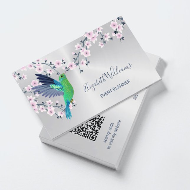 Carte De Visite Code QR | Fille de colibri brillant (Créateur téléchargé)
