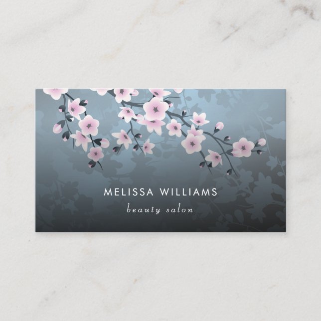 Carte De Visite Code Qr | Fleur De Cerisier Foncé Floral  (Devant)