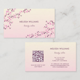 Carte De Visite Code QR   Fleur de cerisier rose