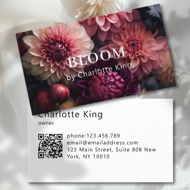 Carte De Visite Code QR Fleur Moderne (Modern Flower QR Code Business Card)