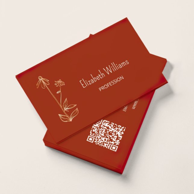 Carte De Visite Code QR | Fleur sauvage Cuivre Terracotta Minimali (Créateur téléchargé)