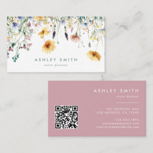 Carte De Visite Code QR Fleur sauvage Dusty Rose