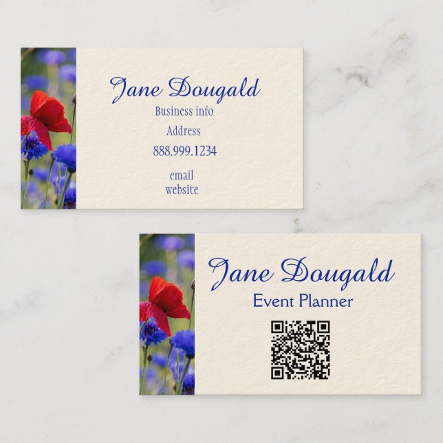 Carte De Visite Code QR Fleurs Botaniques Florales Gras Épaisses (Devant / Derrière)