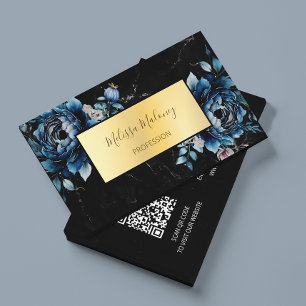 Carte De Visite Code QR   Floral Boho Aquarelle Bleue