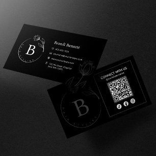 Carte De Visite Code QR floral botanique de coiffeur minimaliste