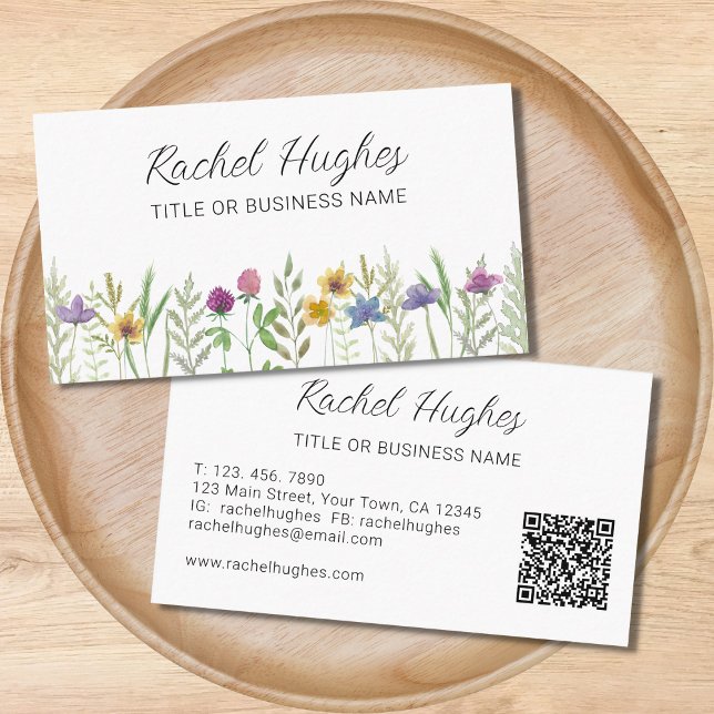 Carte De Visite Code QR floral d'aquarelle unique (Créateur téléchargé)