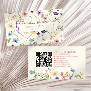 Carte De Visite Code QR floral élégant de fleur sauvage