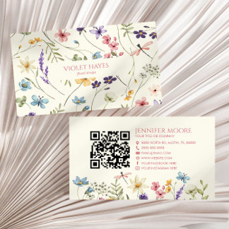 Carte De Visite Code QR floral élégant de fleur sauvage