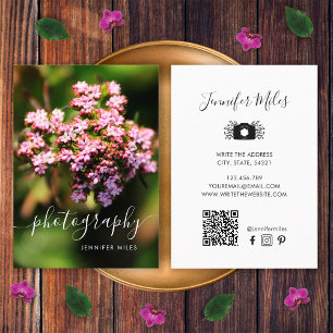 Carte De Visite Code QR Floral Élégant Photographie Minimaliste