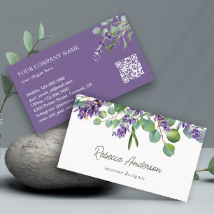Carte De Visite Code QR Floral Lavande Eucalyptus Rustique