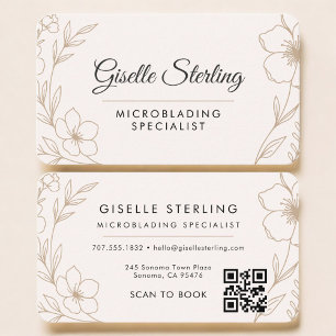 Carte De Visite Code QR floral Microblading Professionnel