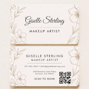 Carte De Visite Code QR floral pour artiste maquilleuse