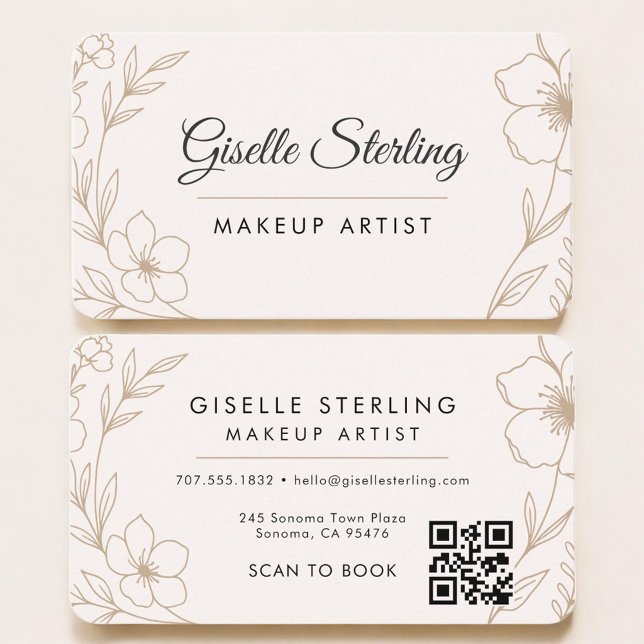 Carte De Visite Code QR floral pour artiste maquilleuse  (Créateur téléchargé)