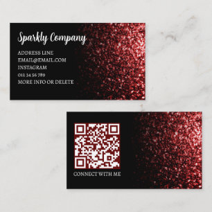 Carte De Visite Code QR foncé rouge faux brillant noir élégant