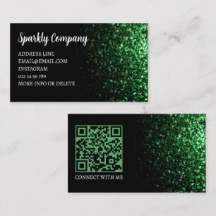 Carte De Visite Code QR foncé vert faux brillant noir élégant