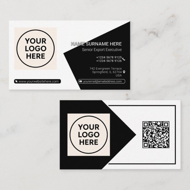 Carte De Visite Code QR Formel Noir Professionnel Entreprise Moder (Devant / Derrière)