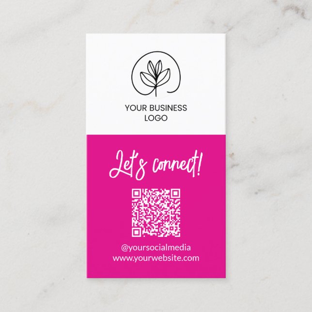 Carte De Visite Code QR Fuschia Connexion Recto Simple (Devant)