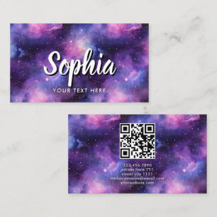 Carte De Visite Code QR Galaxie Cosmique Étoiles Nébuleuse Violett