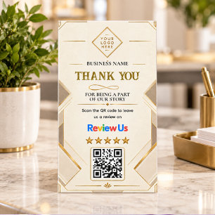 Carte De Visite Code QR Géométrique Or Remerciement pour un Avis
