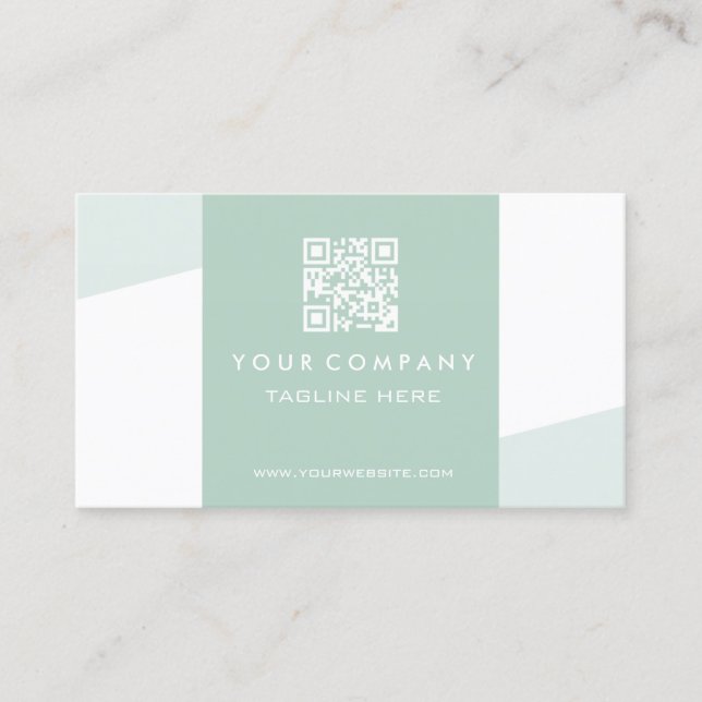 Carte De Visite Code QR géométrique simple vert sauge (Devant)