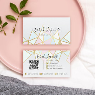 Carte De Visite Code QR géométrique tendance Faux Gold & Pastel