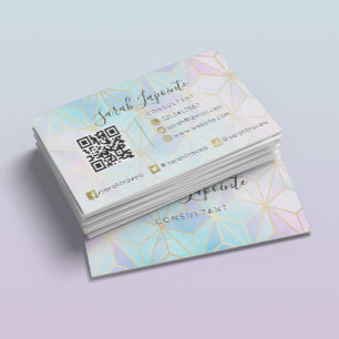 Carte De Visite Code QR géométrique tendance Iridescente & Pastel