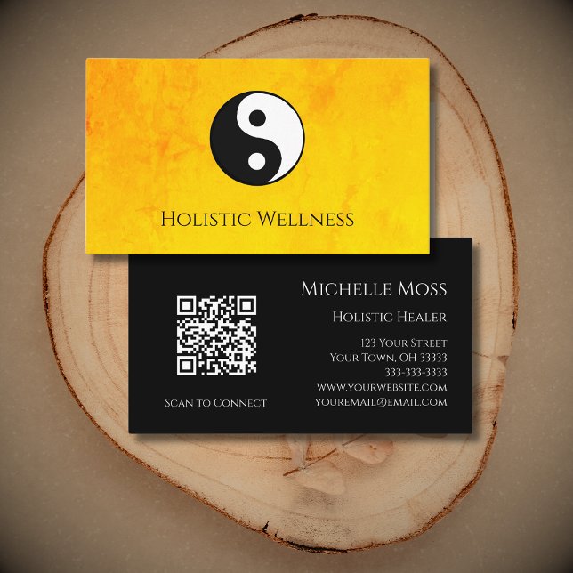 Carte De Visite Code QR Gold Holistic Wellness Yin Yang (Créateur téléchargé)