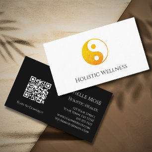 Carte De Visite Code QR Gold Yin Yang Symbole de guérison bien-êtr