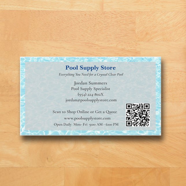 Carte De Visite Code QR Gris Bleu Entrepreneur Piscine   (Grey Pool Business Card )